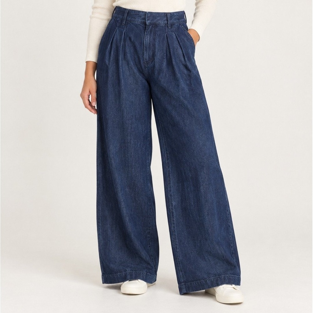Banana Republic Wide Leg Jeans Womens 29/8 Blue Rinse Pleated High Rise Trouser